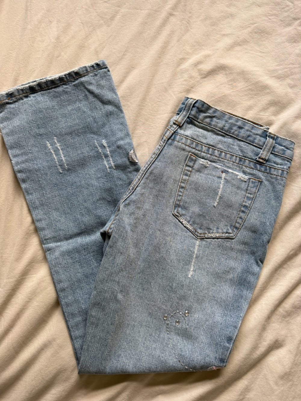 Guess Womens Light Blue Distressed Low Rise Bootcut Jeans